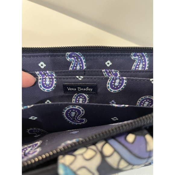 VERA BRADLEY Iconic RFID Turnlock Zip Around Wallet Deep Night Paisley Quilted - Picture 4 of 8